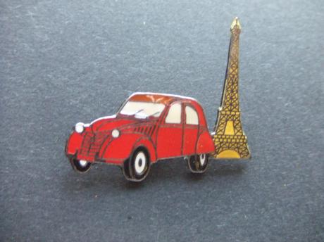 Citroën Deux Chevaux lelijke Eend rood Eiffeltoren
